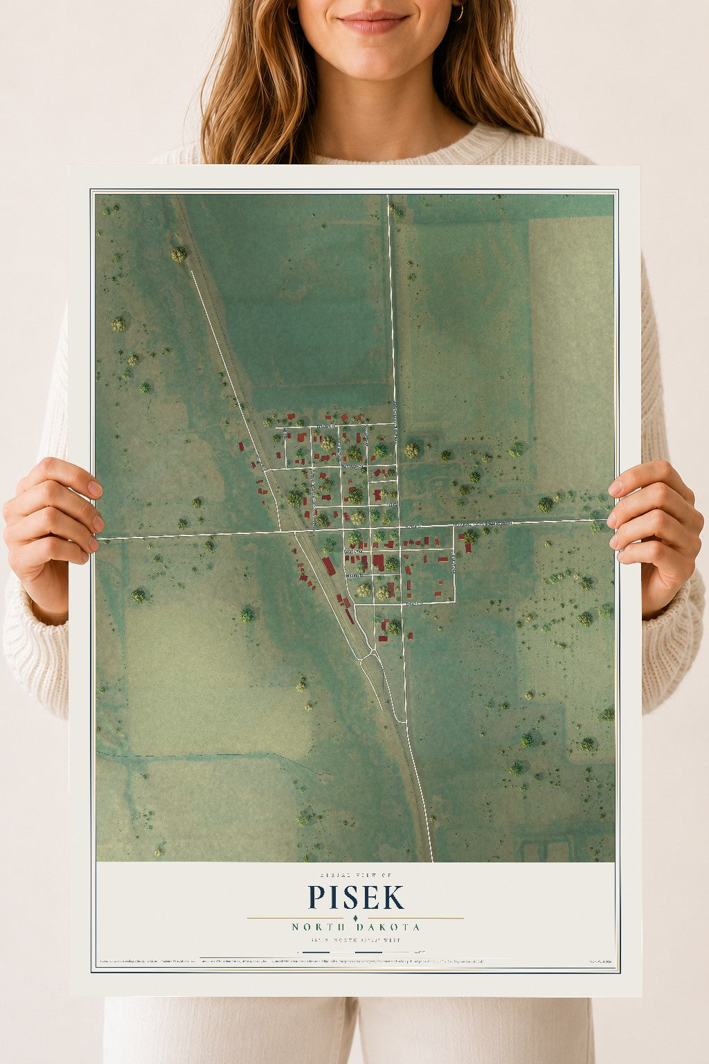 Map of Pisek, North Dakota, 18 x 24 inch unframed archival matte print