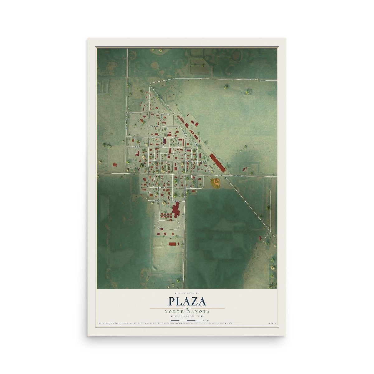 Map of Plaza, North Dakota, 12 x 18 inch unframed archival matte print