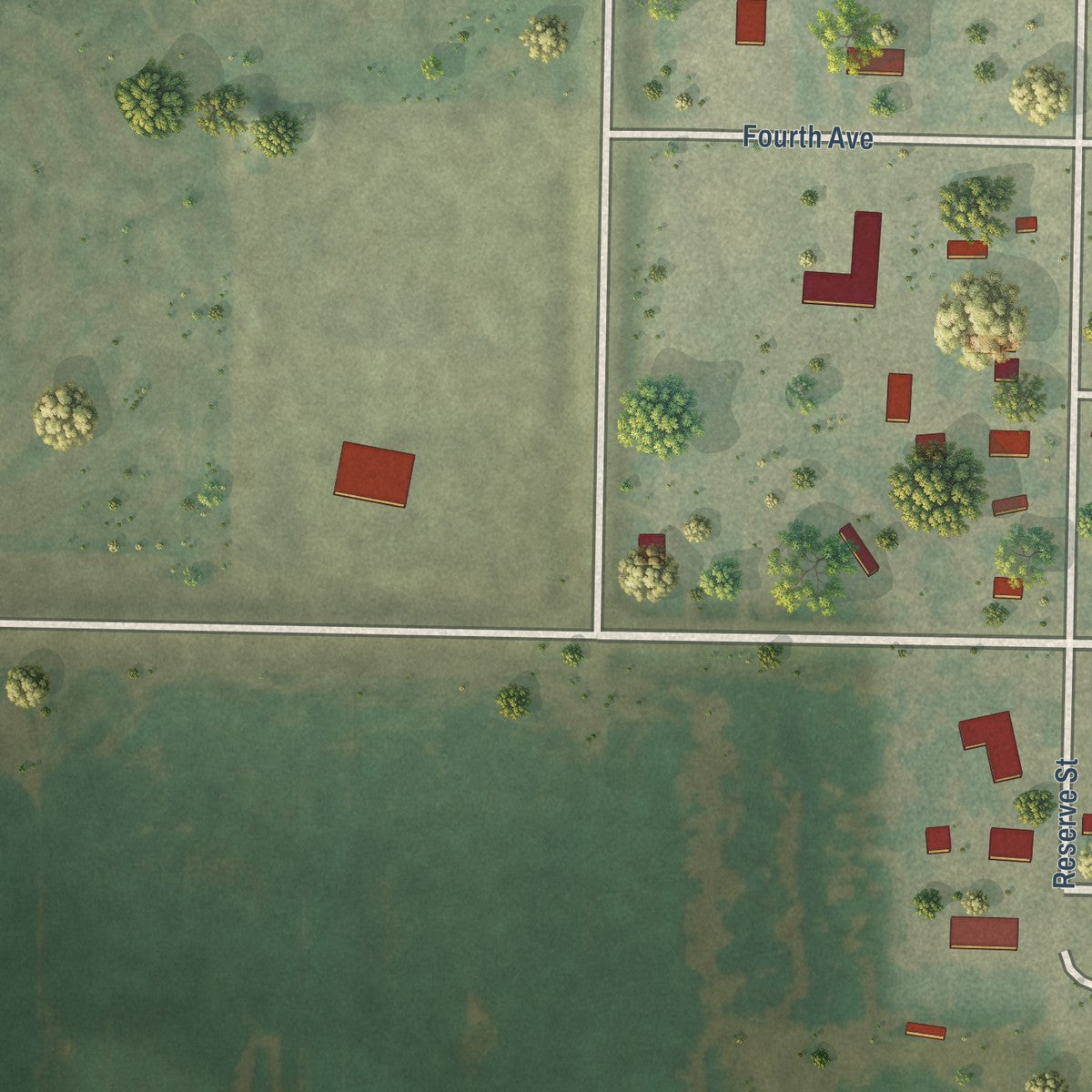 Second close-up of the map of Plaza, North Dakota print showing more streets and buildings