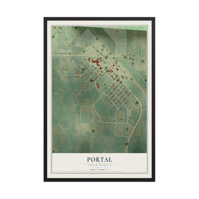 Map of Portal, North Dakota, 12 x 18 inch print in a black wood frame