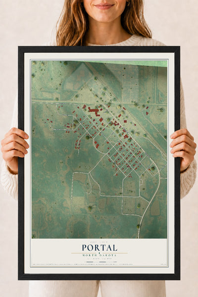 Map of Portal, North Dakota, 18 x 24 inch print in a black wood frame