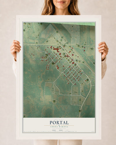 Map of Portal, North Dakota, 24 x 36 inch print in a white wood frame