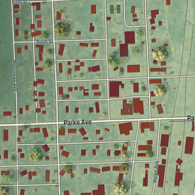 Close-up of the map of Portland, North Dakota print showing street and building detail