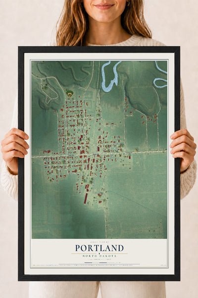 Map of Portland, North Dakota, 18 x 24 inch print in a black wood frame