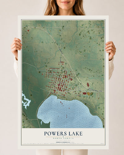 Map of Powers Lake, North Dakota, 24 x 36 inch unframed archival matte print