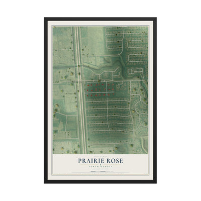 Map of Prairie Rose, North Dakota, 12 x 18 inch print in a black wood frame