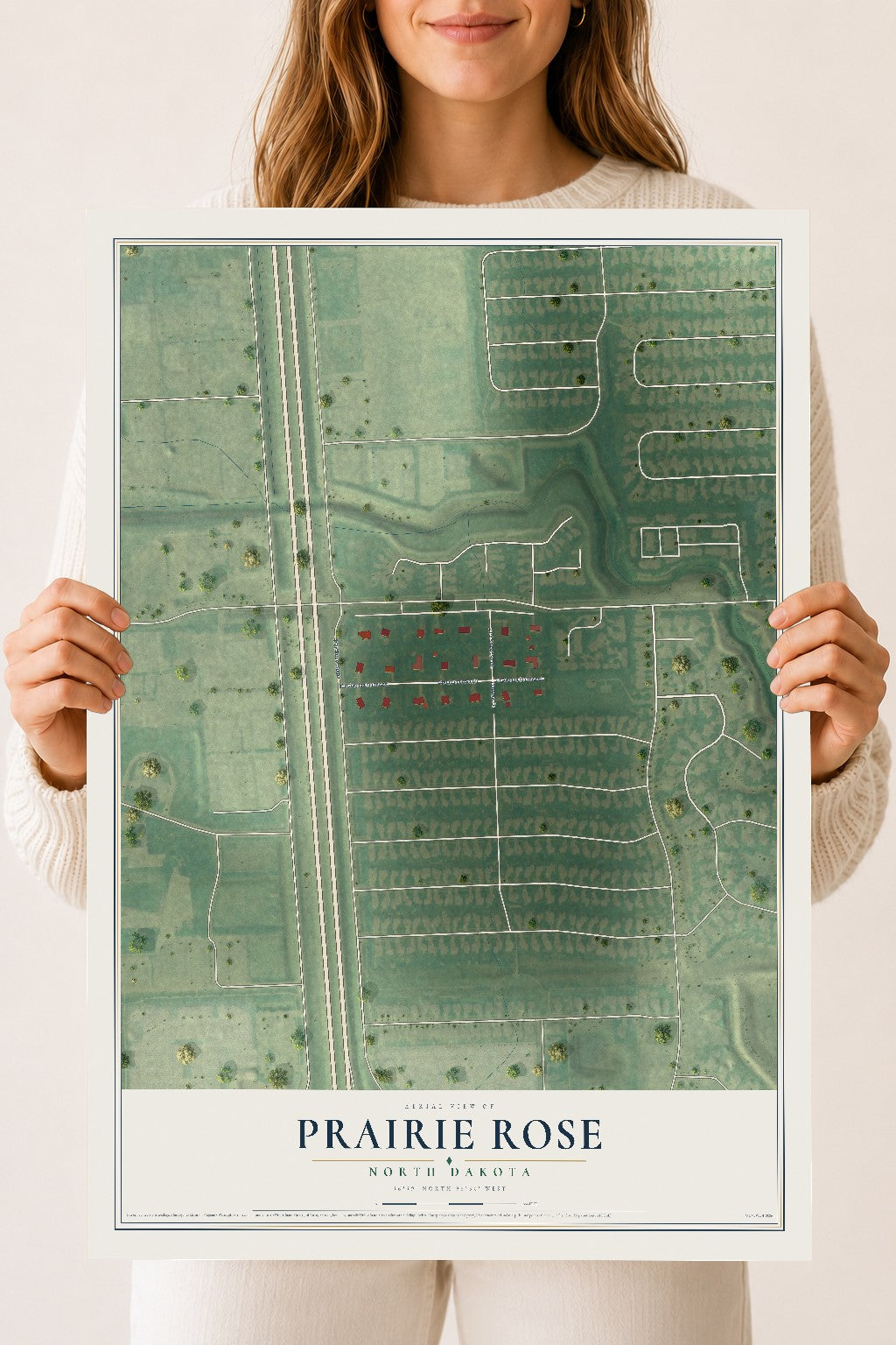 Map of Prairie Rose, North Dakota, 18 x 24 inch unframed archival matte print