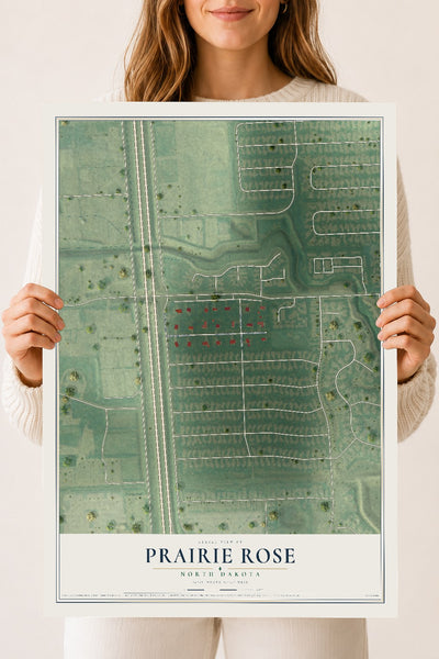 Map of Prairie Rose, North Dakota, 18 x 24 inch unframed archival matte print