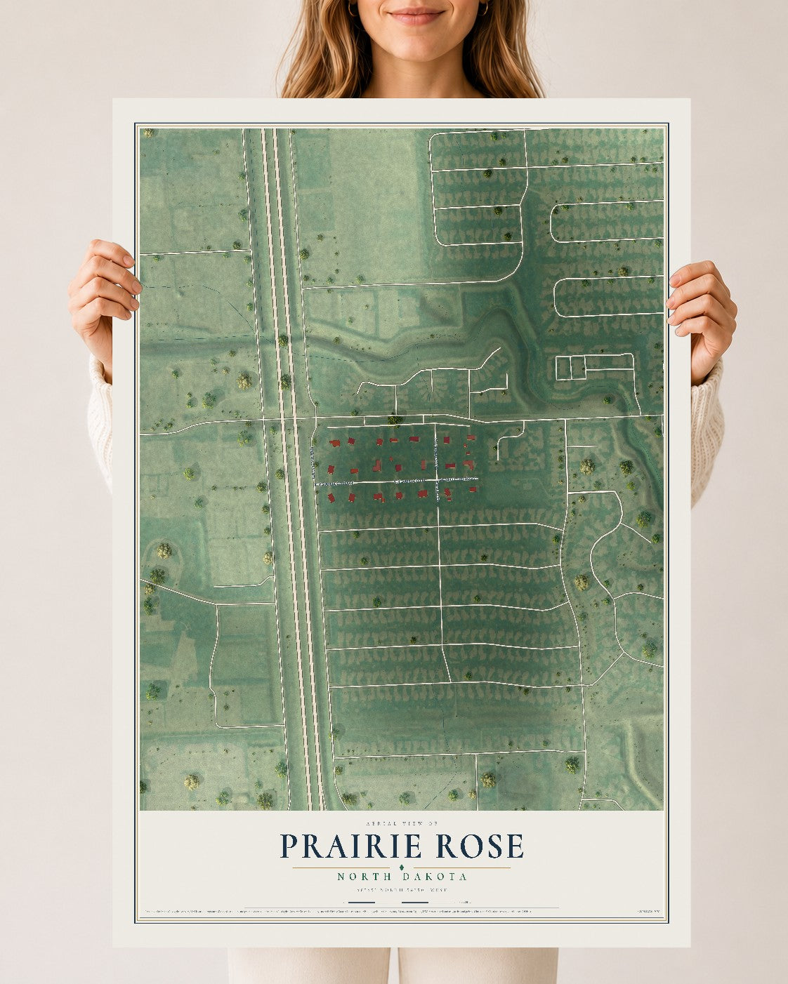 Map of Prairie Rose, North Dakota, 24 x 36 inch unframed archival matte print