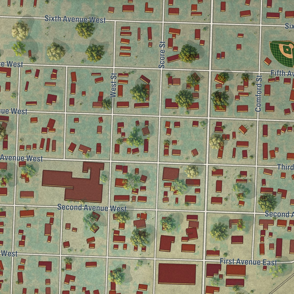 Close-up of the map of Ray, North Dakota print showing street and building detail