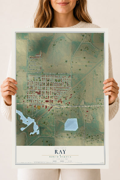 Map of Ray, North Dakota, 18 x 24 inch unframed archival matte print
