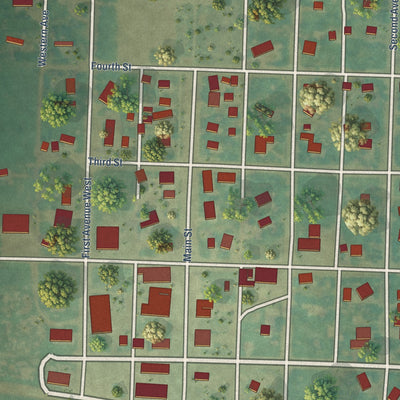 Close-up of the map of Reeder, North Dakota print showing street and building detail