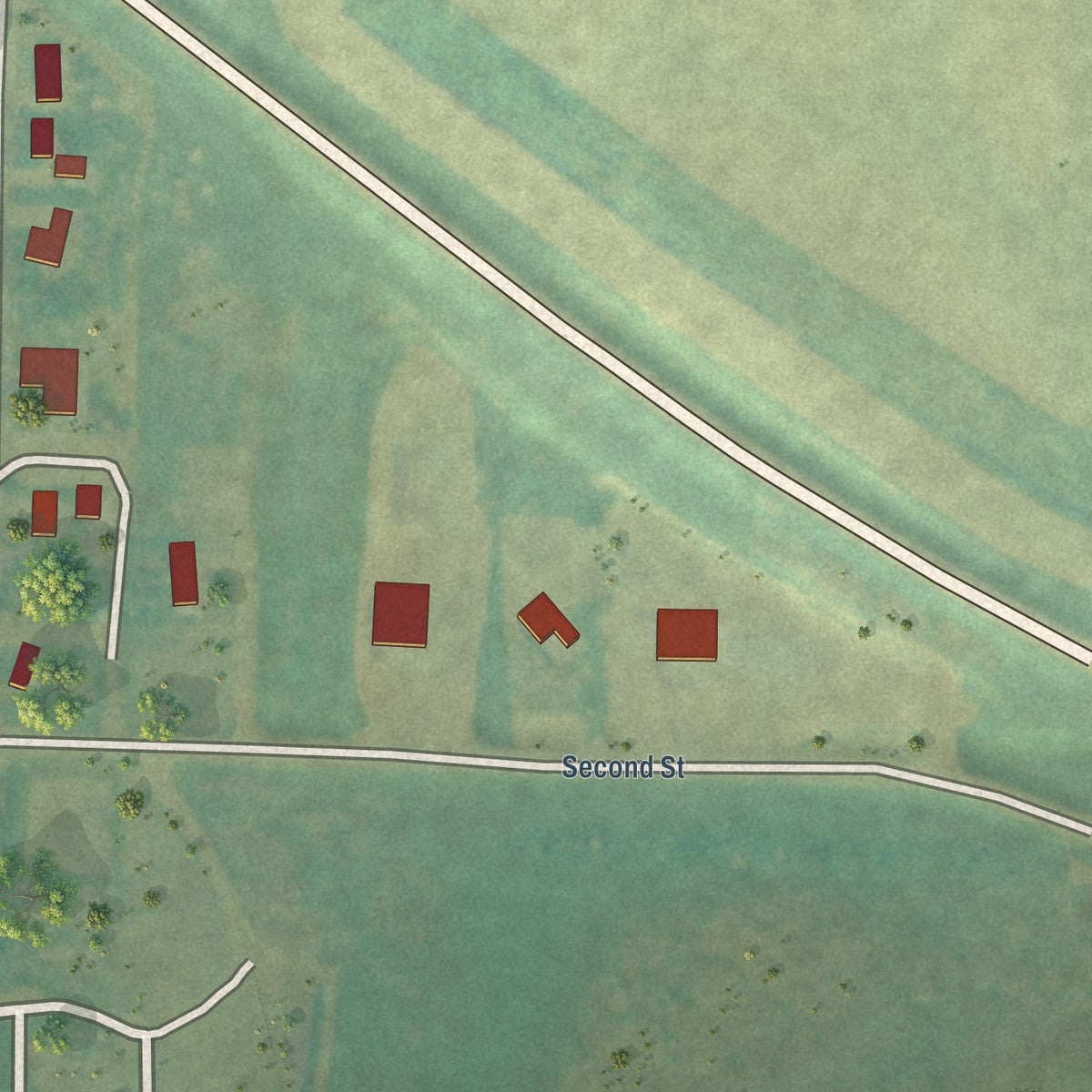 Second close-up of the map of Reeder, North Dakota print showing more streets and buildings