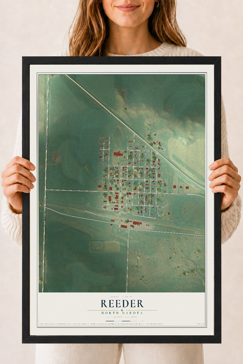 Map of Reeder, North Dakota, 18 x 24 inch print in a black wood frame