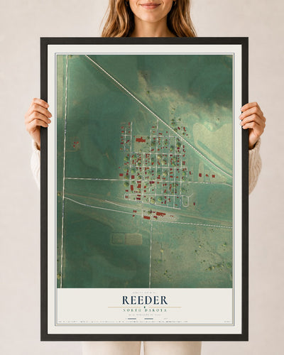 Map of Reeder, North Dakota, 24 x 36 inch print in a black wood frame