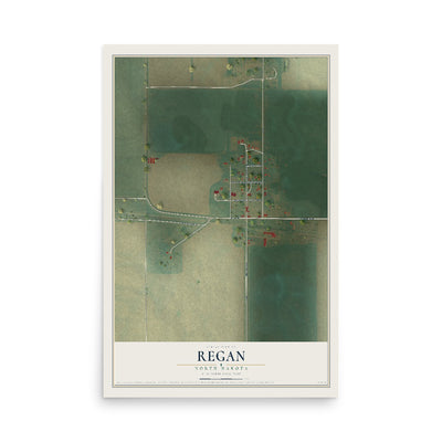 Map of Regan, North Dakota, 12 x 18 inch unframed archival matte print