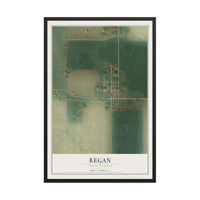 Map of Regan, North Dakota, 12 x 18 inch print in a black wood frame