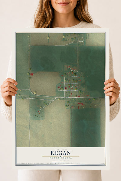 Map of Regan, North Dakota, 18 x 24 inch unframed archival matte print