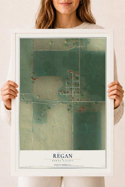 Map of Regan, North Dakota, 18 x 24 inch print in a white wood frame