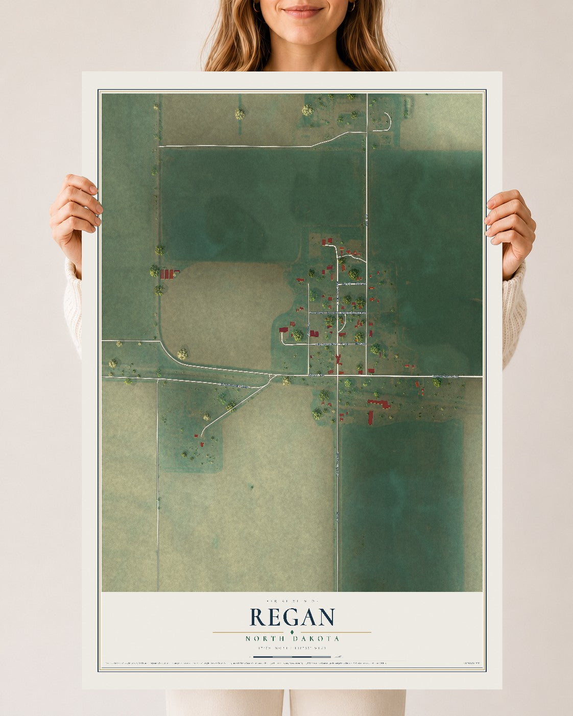 Map of Regan, North Dakota, 24 x 36 inch unframed archival matte print