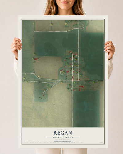 Map of Regan, North Dakota, 24 x 36 inch unframed archival matte print