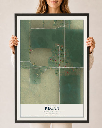 Map of Regan, North Dakota, 24 x 36 inch print in a black wood frame