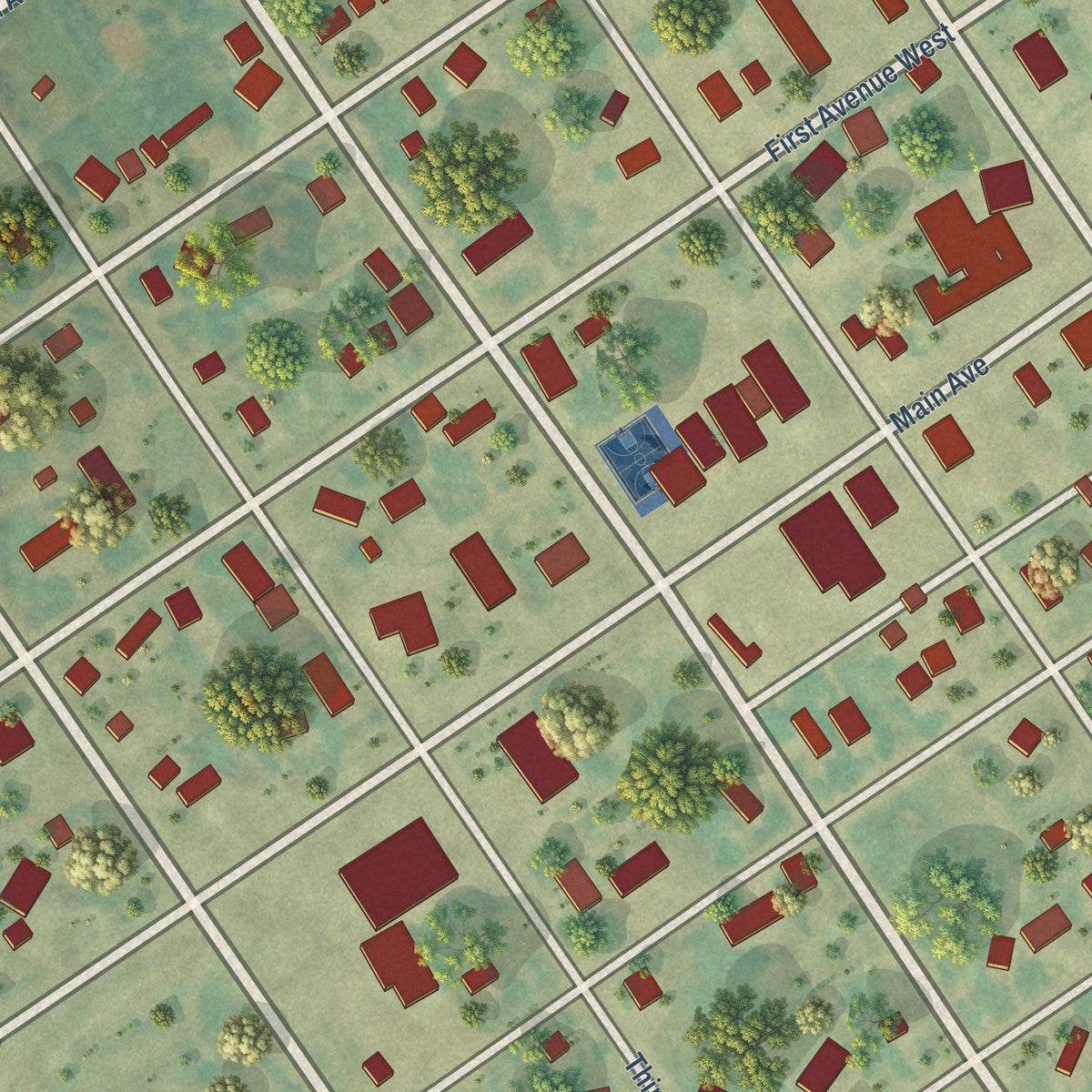Close-up of the map of Regent, North Dakota print showing street and building detail