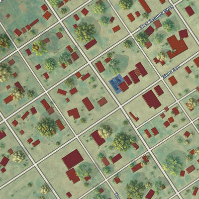 Close-up of the map of Regent, North Dakota print showing street and building detail