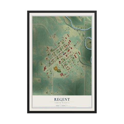 Map of Regent, North Dakota, 12 x 18 inch print in a black wood frame