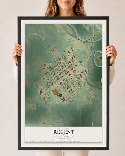 Map of Regent, North Dakota, 24 x 36 inch print in a black wood frame