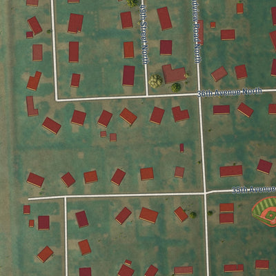 Close-up of the map of Reile's Acres, North Dakota print showing street and building detail