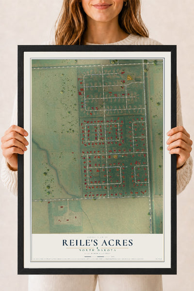 Map of Reile's Acres, North Dakota, 18 x 24 inch print in a black wood frame