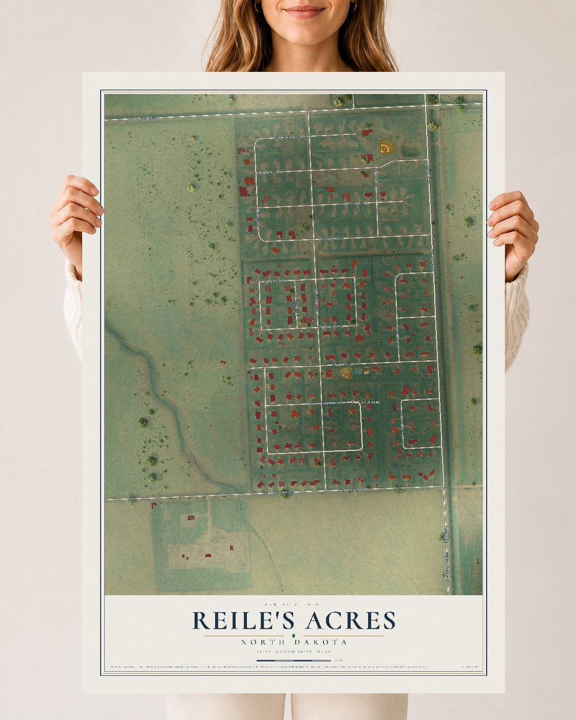 Map of Reile's Acres, North Dakota, 24 x 36 inch unframed archival matte print
