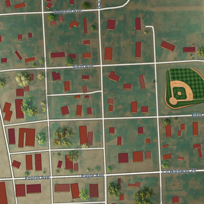 Close-up of the map of Reynolds, North Dakota print showing street and building detail