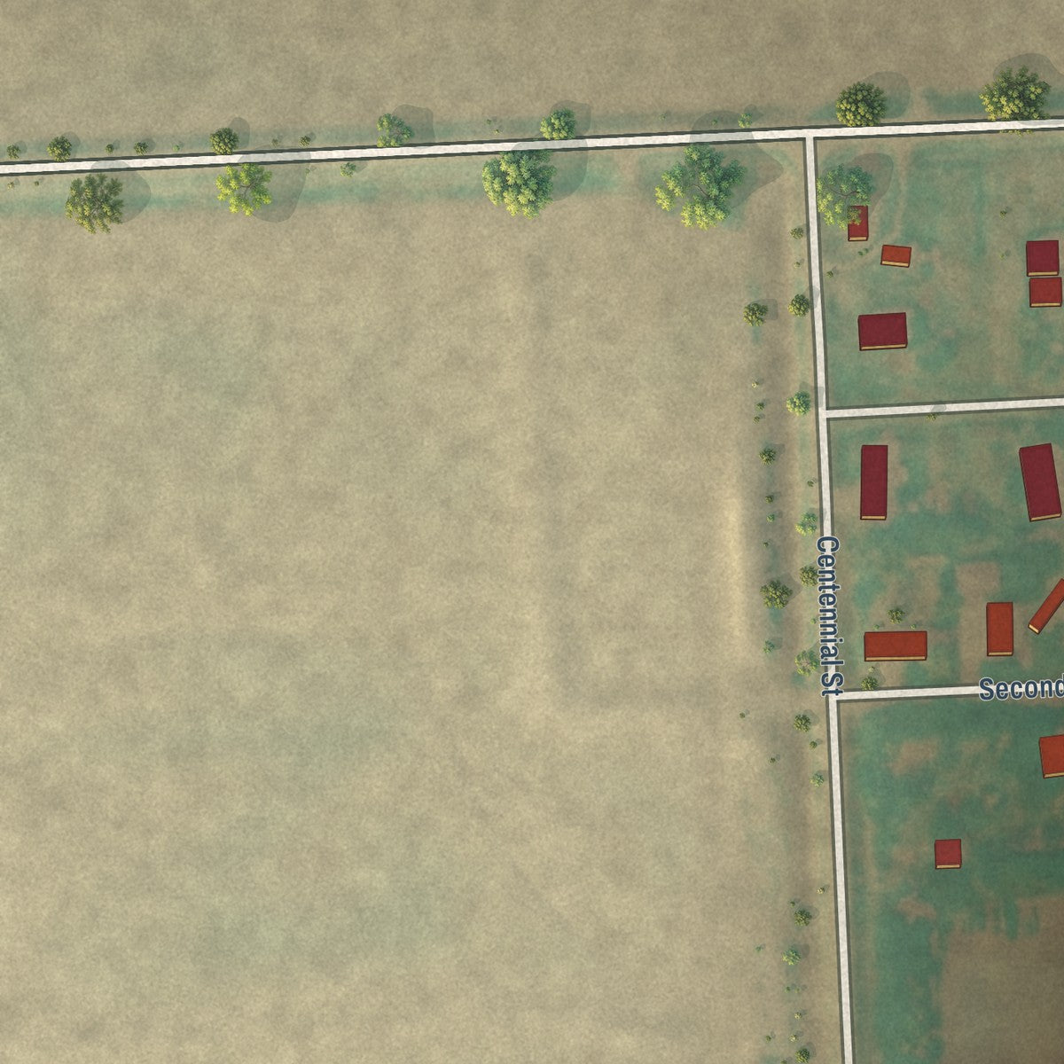 Second close-up of the map of Reynolds, North Dakota print showing more streets and buildings