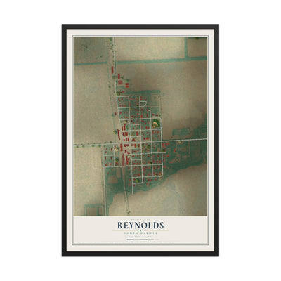 Map of Reynolds, North Dakota, 12 x 18 inch print in a black wood frame