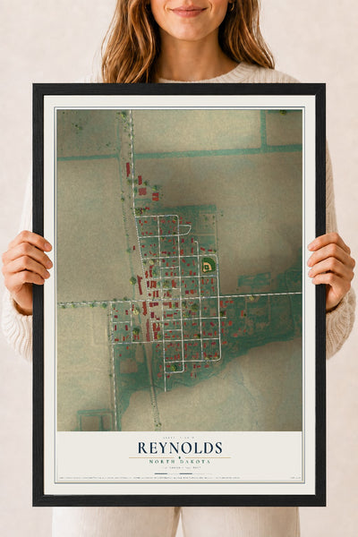 Map of Reynolds, North Dakota, 18 x 24 inch print in a black wood frame