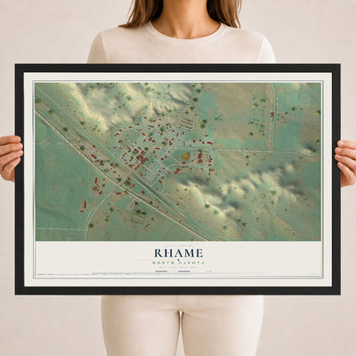 Map of Rhame, North Dakota, 18 x 24 inch print in a black wood frame