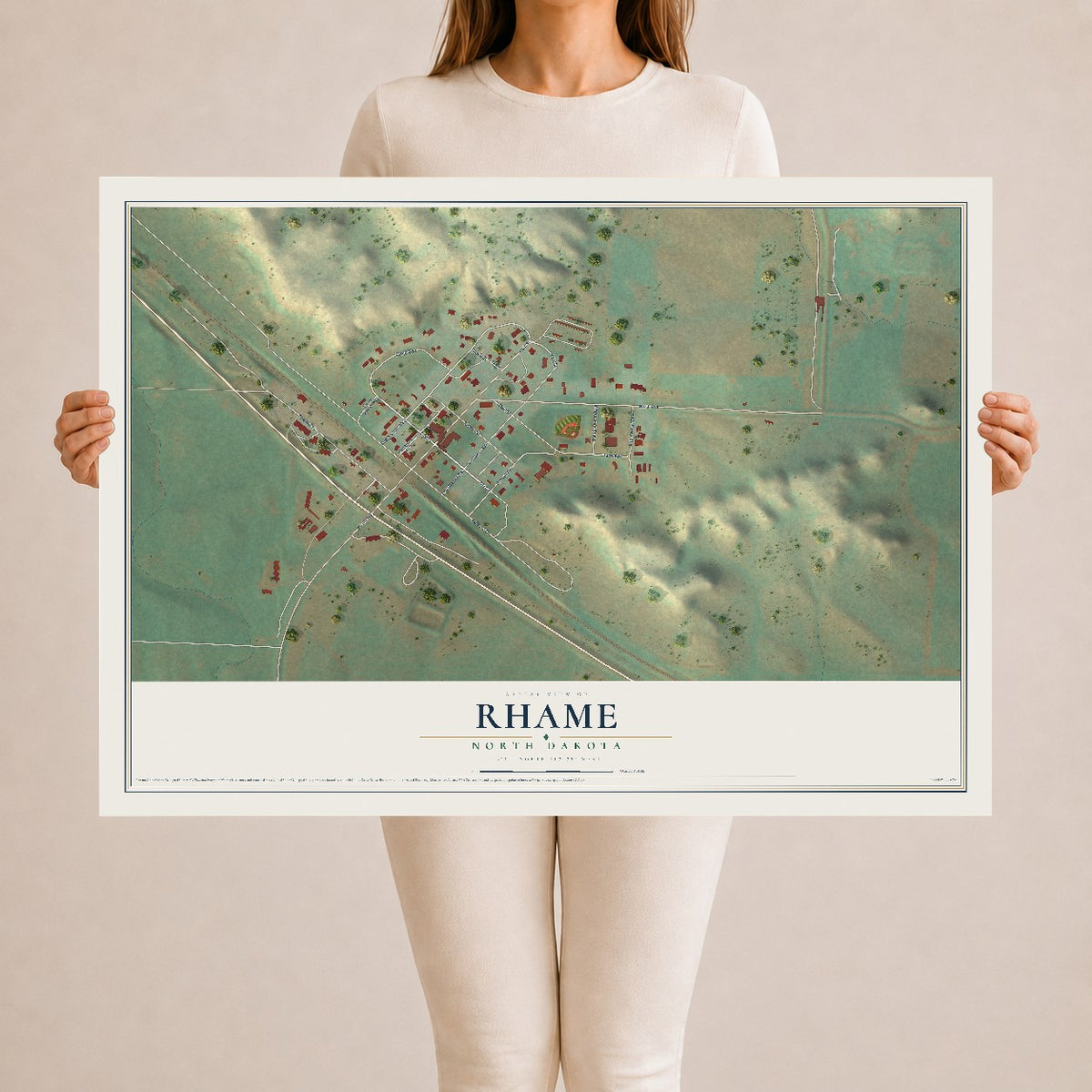 Map of Rhame, North Dakota, 24 x 36 inch unframed archival matte print