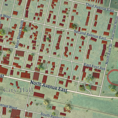 Close-up of the map of Richardton, North Dakota print showing street and building detail