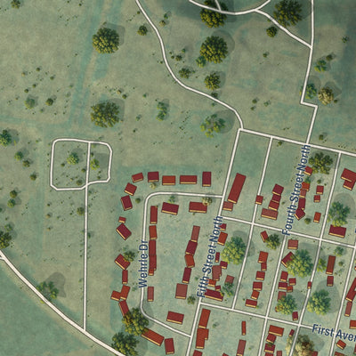 Second close-up of the map of Richardton, North Dakota print showing more streets and buildings