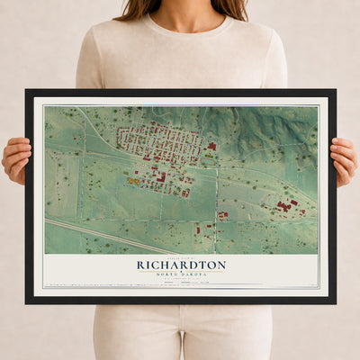 Map of Richardton, North Dakota, 12 x 18 inch print in a black wood frame