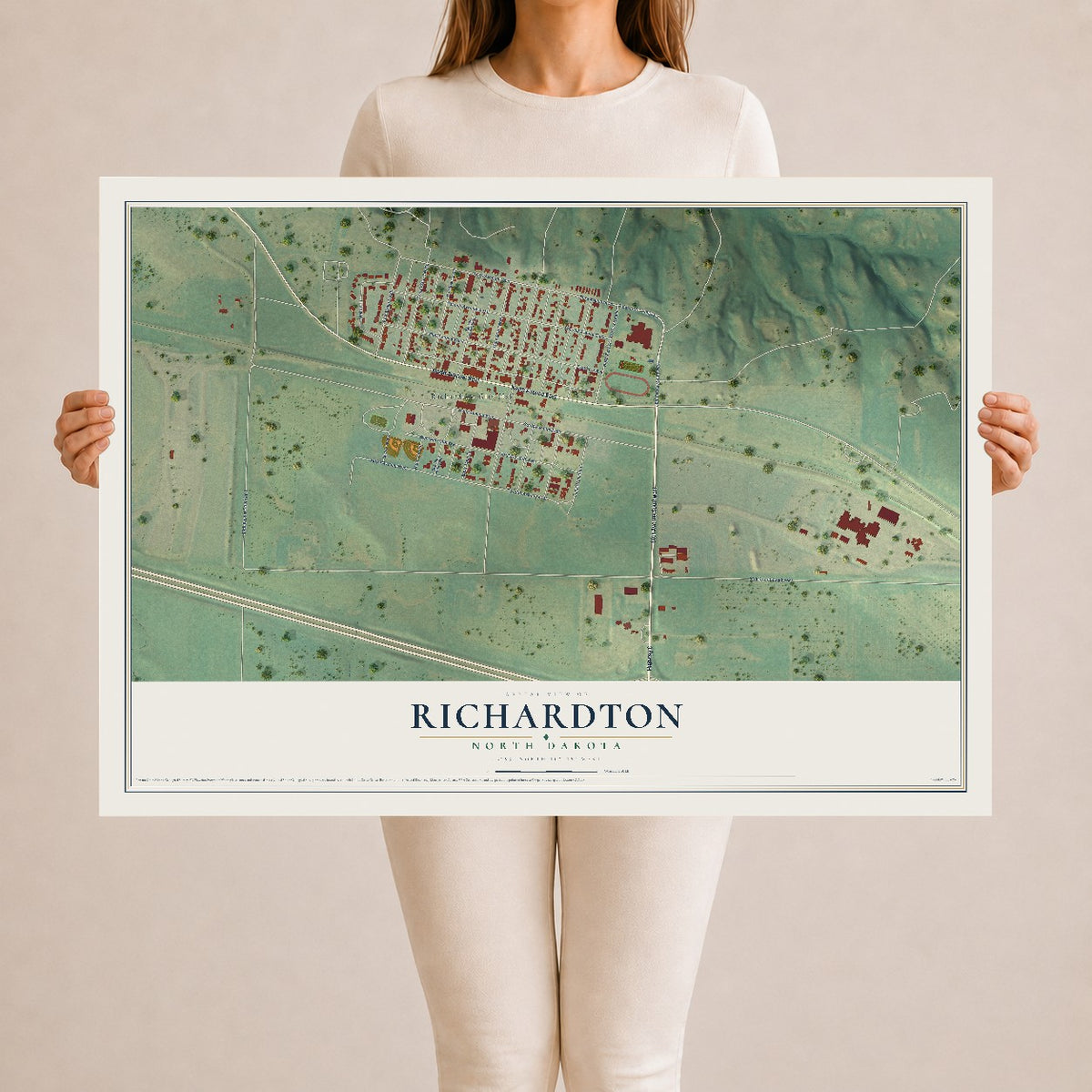 Map of Richardton, North Dakota, 24 x 36 inch unframed archival matte print