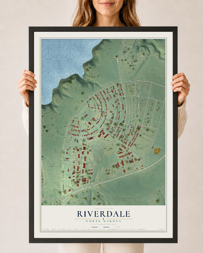 Map of Riverdale, North Dakota, 24 x 36 inch print in a black wood frame