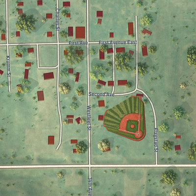 Close-up of the map of Robinson, North Dakota print showing street and building detail