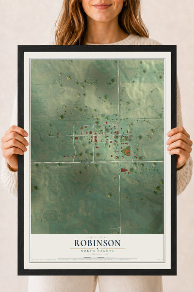 Map of Robinson, North Dakota, 18 x 24 inch print in a black wood frame