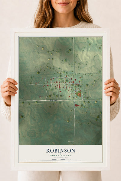 Map of Robinson, North Dakota, 18 x 24 inch print in a white wood frame
