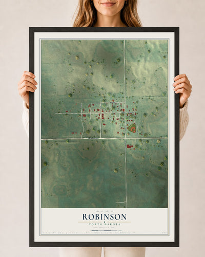Map of Robinson, North Dakota, 24 x 36 inch print in a black wood frame
