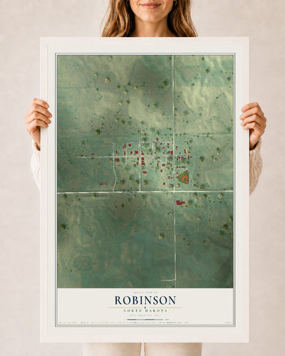 Map of Robinson, North Dakota, 24 x 36 inch print in a white wood frame
