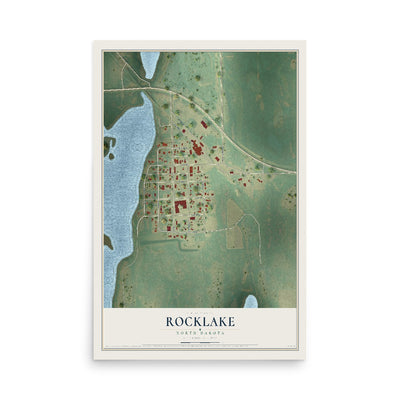 Map of Rocklake, North Dakota, 12 x 18 inch unframed archival matte print